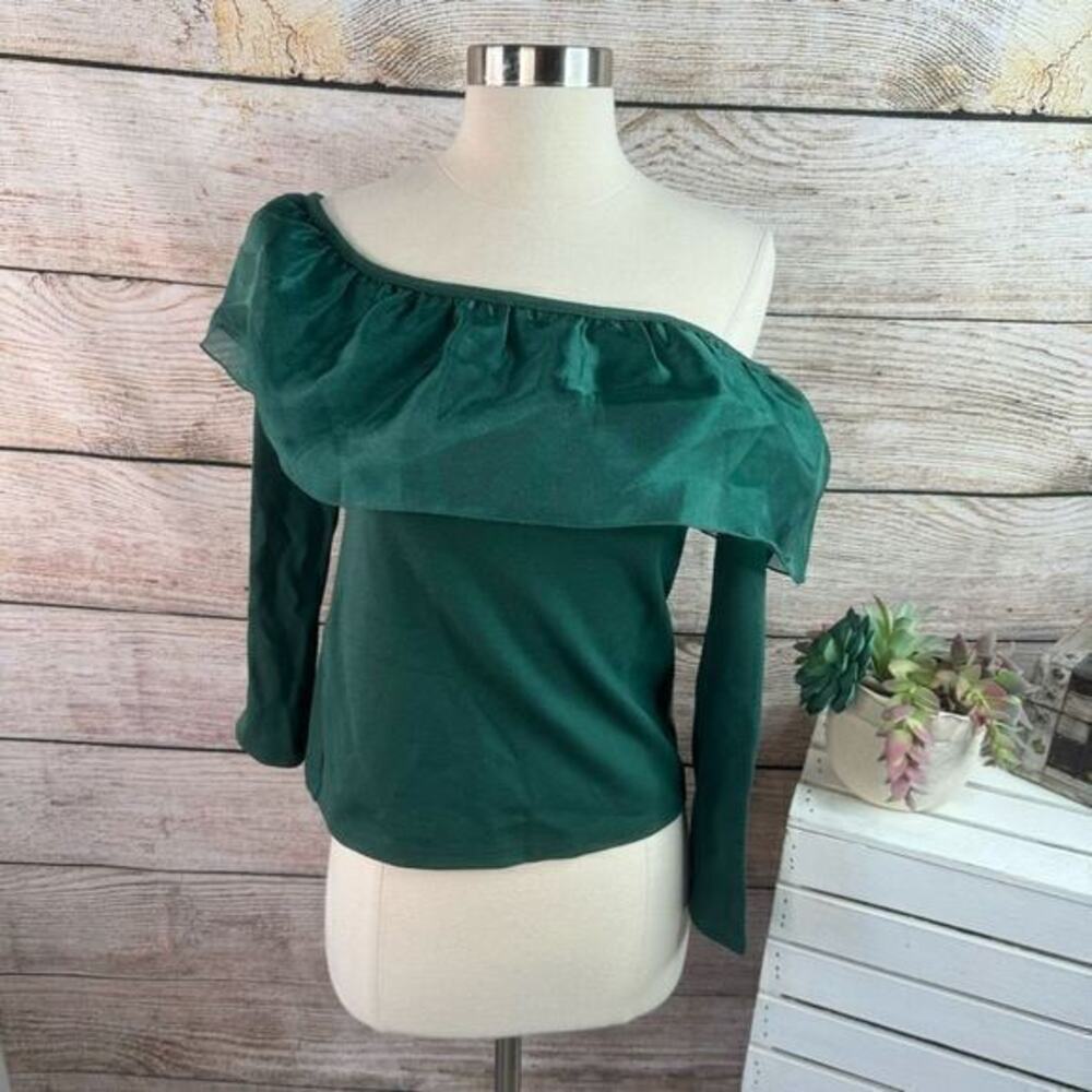 J Crew Organza Off Shoulder Green Ruffle Blouse Size Extra Small